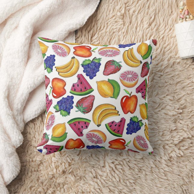Fruit Print Grape Banana Apple Strawberry Lemon  Cushion (Blanket)