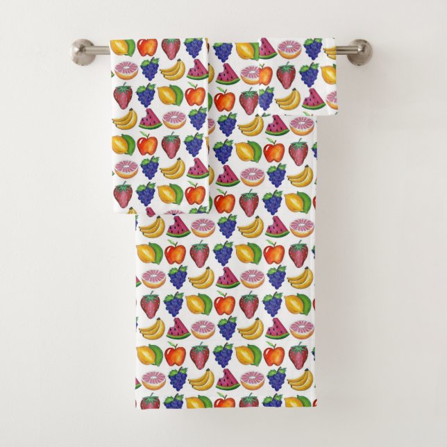 Fruit Print Strawberry Watermelon Banana Grapes Bath Towel Set (Insitu)