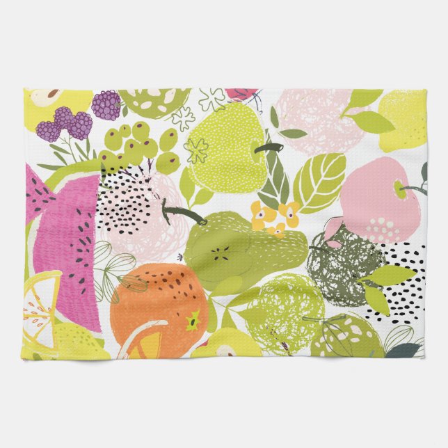 Fruit salad; summer fruit collage  tea towel (Horizontal)