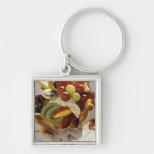 Fruit salad with ice cream. key ring