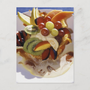 Fruit salad with ice cream. postcard