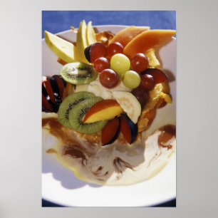 Fruit salad with ice cream. poster