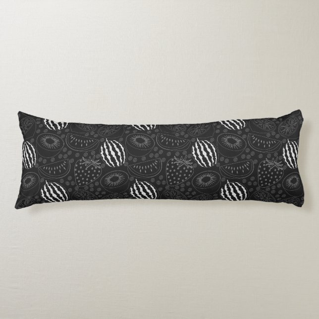 Fruit seamless pattern black and white Tropical Body Cushion (Front)