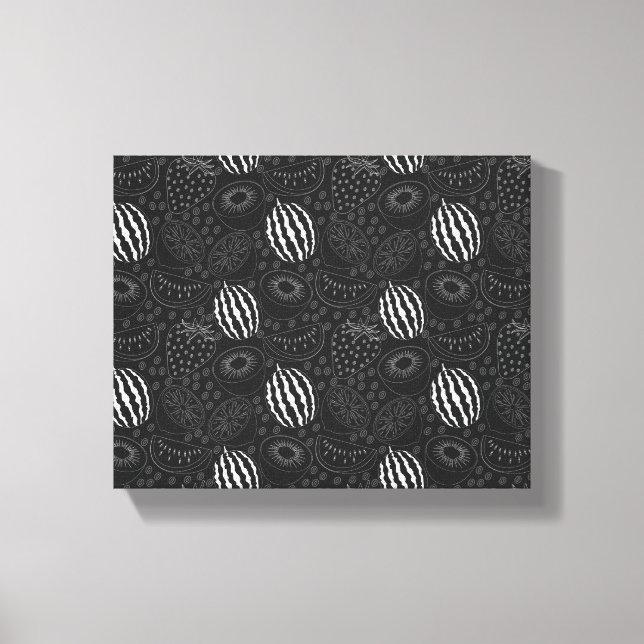 Fruit seamless pattern black and white Tropical Canvas Print (Front)