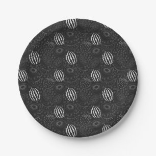Fruit seamless pattern black and white Tropical Paper Plate