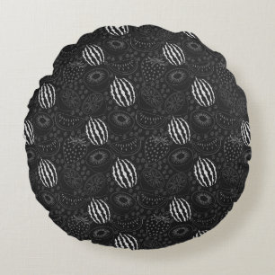 Fruit seamless pattern black and white Tropical Round Cushion