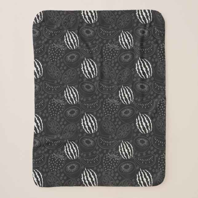 Fruit seamless pattern black and white Tropical Sherpa Blanket (Front)