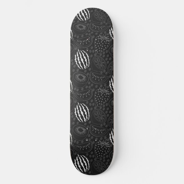 Fruit seamless pattern black and white Tropical Skateboard (Front)