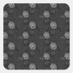 Fruit seamless pattern black and white Tropical Square Sticker