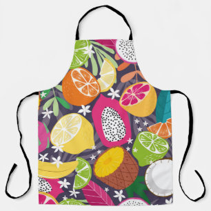 Fruit seamless pattern, collection of exotic tropi apron