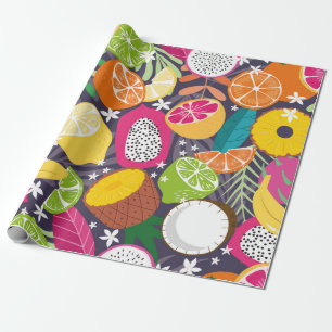 Fruit seamless pattern, collection of exotic tropi wrapping paper