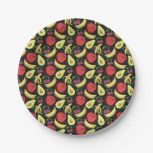 Fruit seamless pattern colourful tropical fruit paper plate