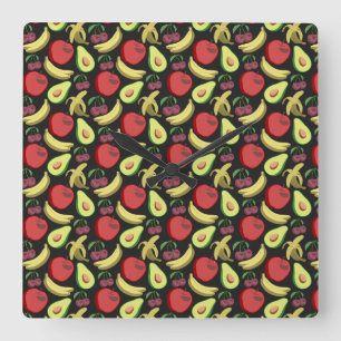 Fruit seamless pattern   colourful tropical fruit square wall clock