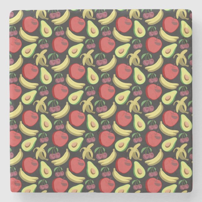 Fruit seamless pattern | colourful tropical fruit stone coaster (Front)