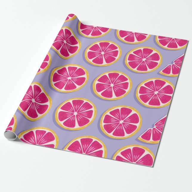 Fruit seamless pattern, grapefruit slices with sha wrapping paper (Unrolled)
