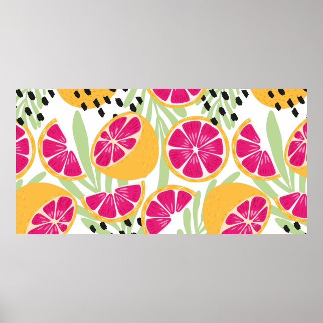 Fruit seamless pattern, grapefruit with tropical l poster (Front)