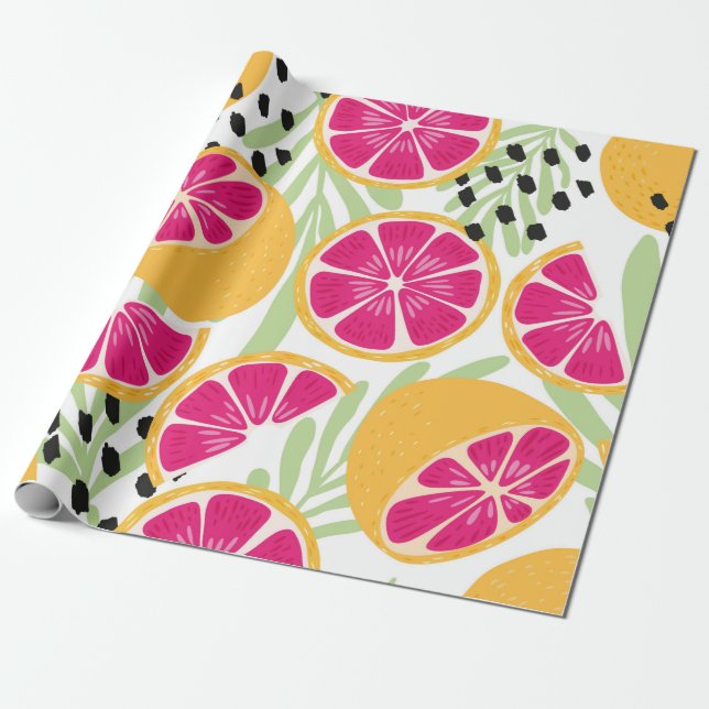 Fruit seamless pattern, grapefruit with tropical l wrapping paper (Unrolled)