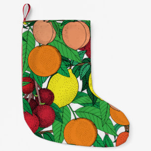 Fruit seamless pattern, hand drawn sketch, orange, small christmas stocking