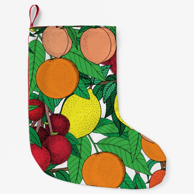 Fruit seamless pattern, hand drawn sketch, orange, small christmas stocking (Front)