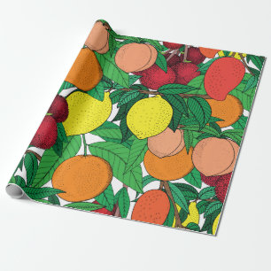 Fruit seamless pattern, hand drawn sketch, orange, wrapping paper