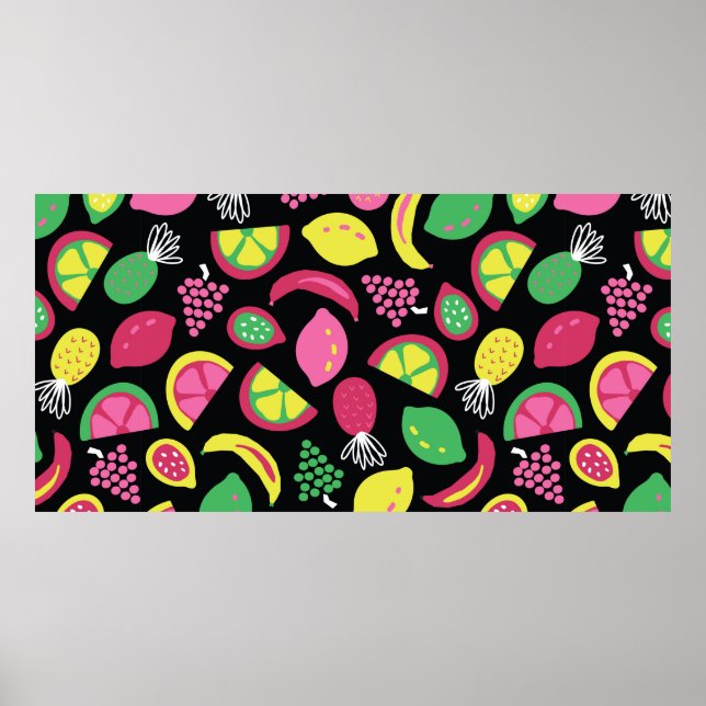 Fruit seamless vintage pattern black green yellow  poster (Front)
