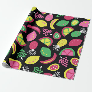 Fruit seamless vintage pattern black green yellow wrapping paper