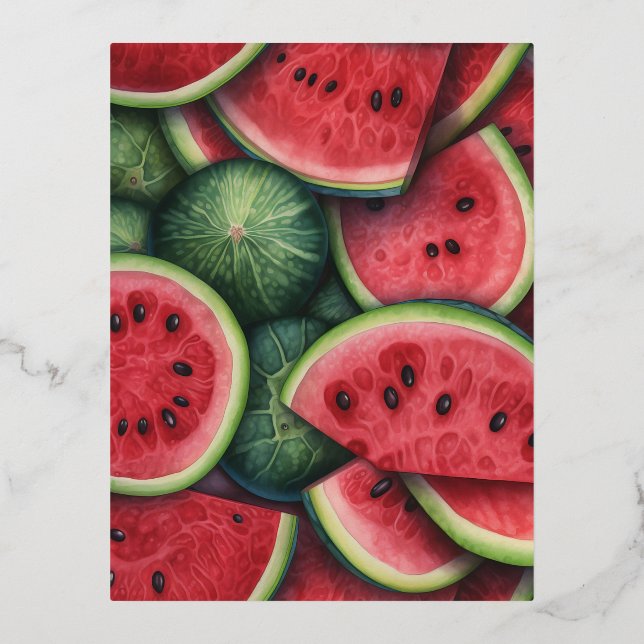 Fruit Slices Seamless Patterns Foil Holiday Postcard (Front)