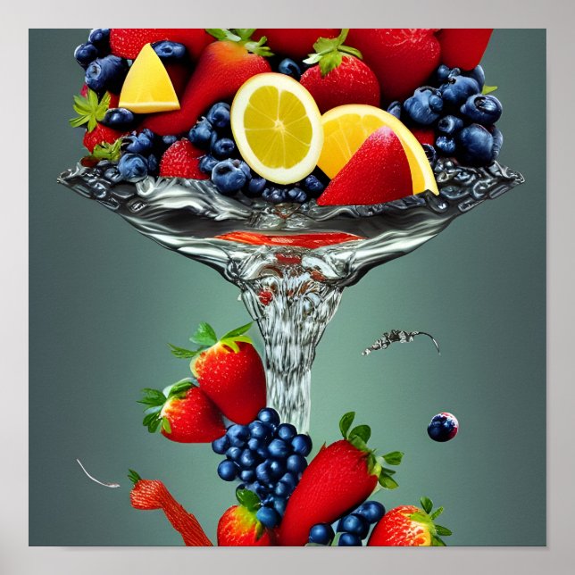 Fruit Splash Photorealistic Digital Art Poster (Front)