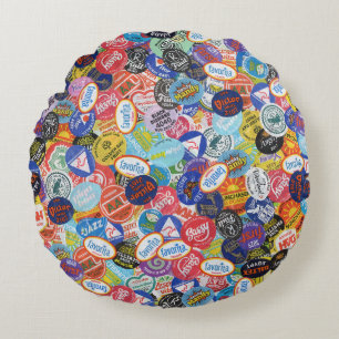 Fruit Sticker Montage Pattern Round Cushion