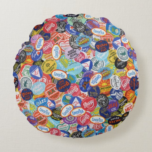 Fruit Sticker Montage Pattern Round Cushion (Front)