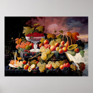 Fruit Still Life in a Landscape Poster