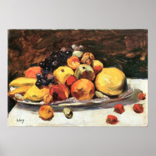 Fruit still life on a white blanket by Lesser Ury Poster