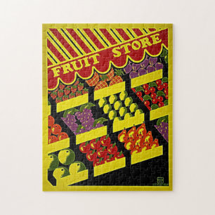 Fruit Store - Bright Red Yellow Vintage WPA Poster Jigsaw Puzzle