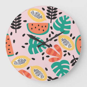 Fruit Stylish: Vintage Pattern Design. Large Clock