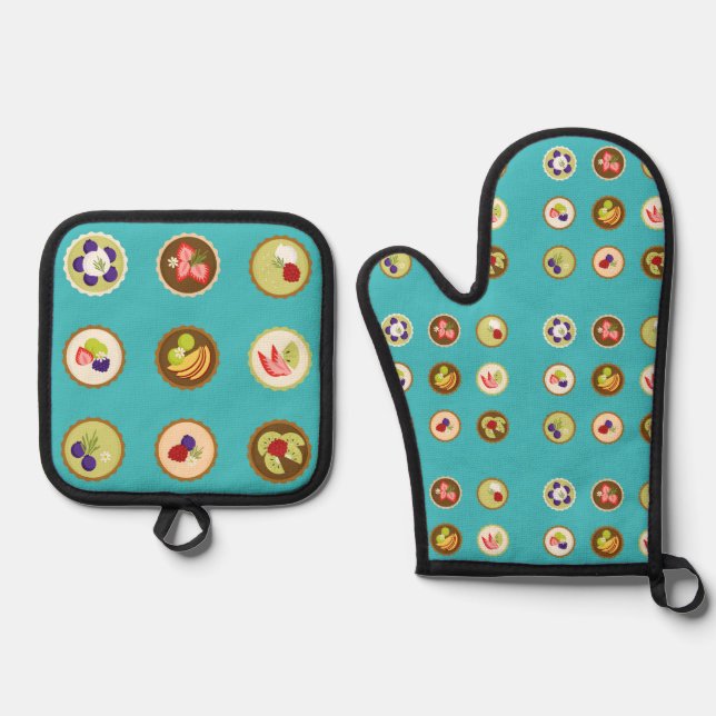  fruit tarts teal foodie pastry chef cook tasty tr oven mitt & pot holder set (Front)