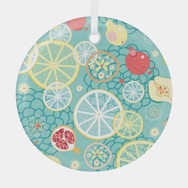 Fruit Texture, Vibrant Background. Glass Tree Decoration (Front)
