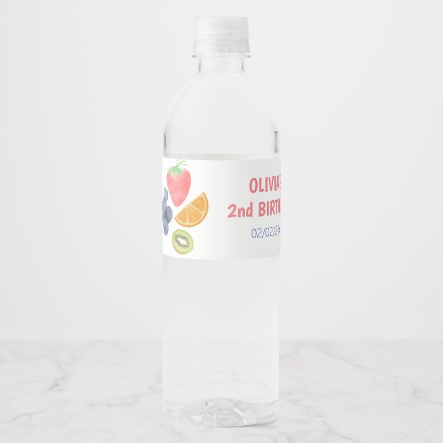 Fruit theme 2nd birthday  water bottle label (Front)