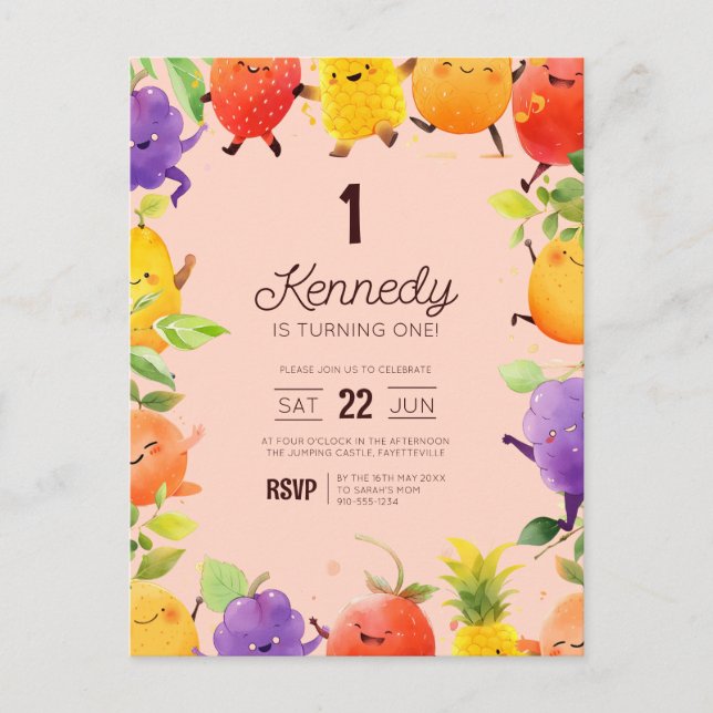 Fruit Themed Birthday Invite Postcard (Front)