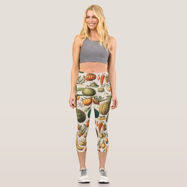 Fruit Vegetable Botanical Scientific Illustration Capri Leggings (Front)