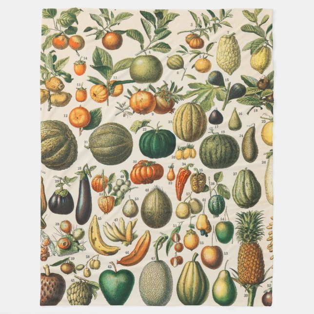 Fruit Vegetable Botanical Scientific Illustration Fleece Blanket (Front)