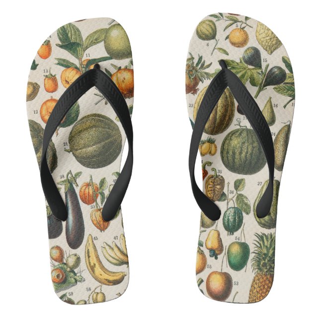 Fruit Vegetable Botanical Scientific Illustration Flip Flops (Footbed)