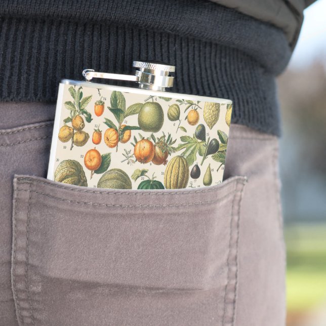 Fruit Vegetable Botanical Scientific Illustration Hip Flask (In Situ)