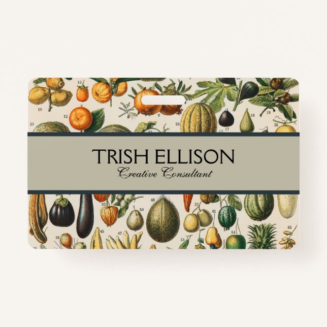 Fruit Vegetable Botanical Scientific Illustration ID Badge (Front)