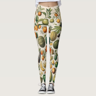 Fruit Vegetable Botanical Scientific Illustration Leggings