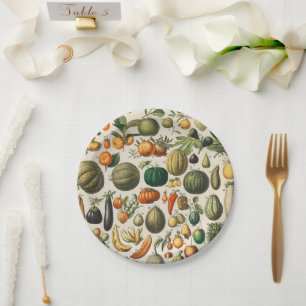 Fruit Vegetable Botanical Scientific Illustration Paper Plate