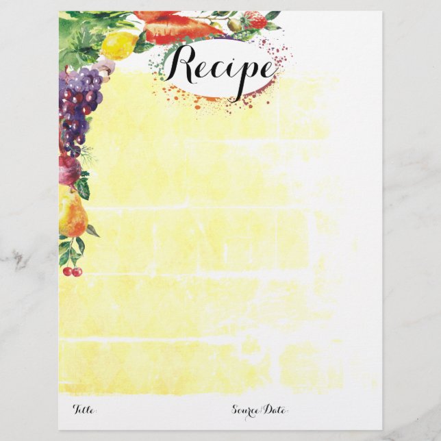 Fruit vegetable mixed food recipe letterhead (Front)