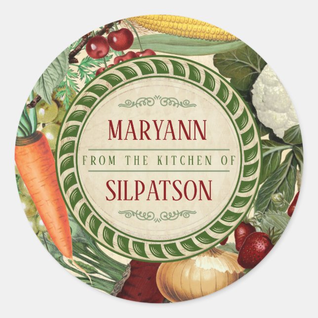 Fruit vegetable personalised from the kitchen of classic round sticker (Front)