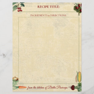 Fruit vegetable personalised recipe letterhead