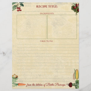 Fruit vegetable personalised recipe letterhead