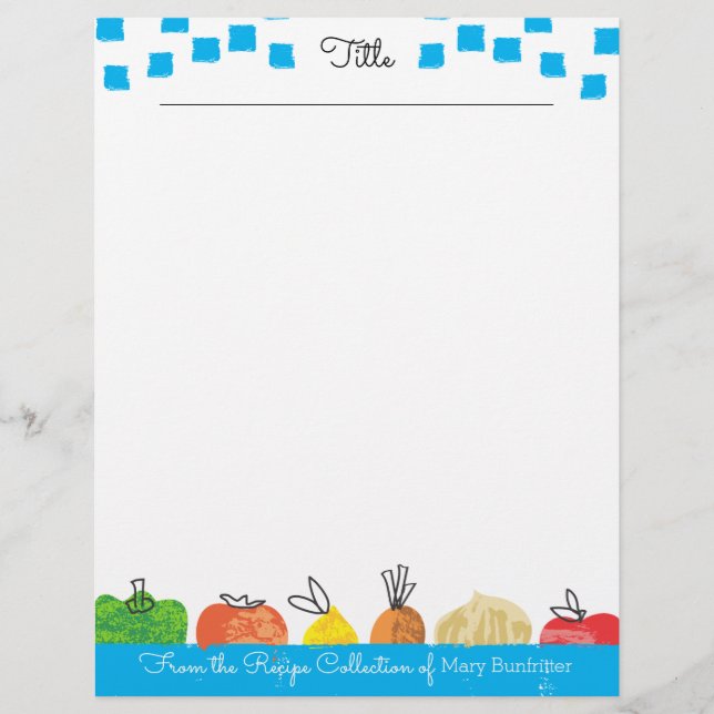 Fruit vegetable personalised recipe letterhead (Front)